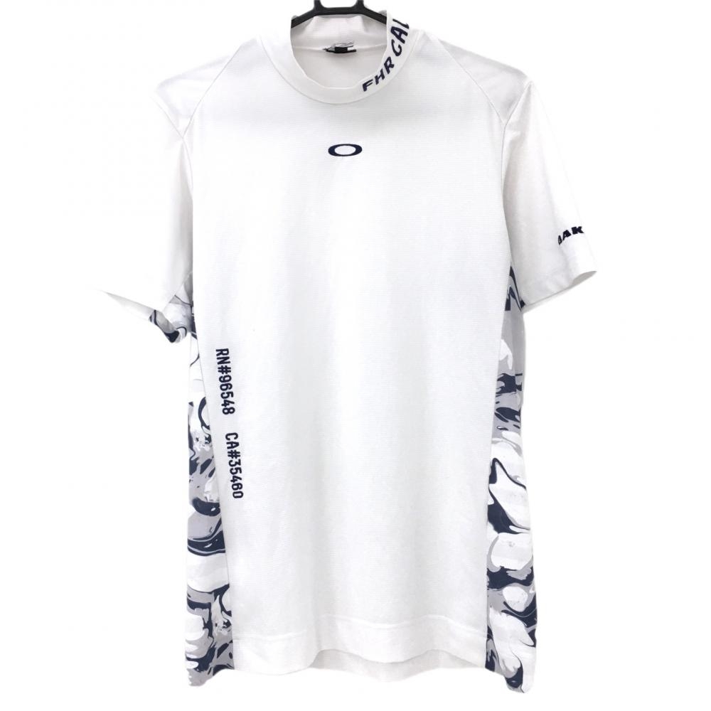 オークリー 半袖ハイネックシャツ 白×ネイビー サイド柄  メンズ M ゴルフウェア 2022年モデル Oakley 画像