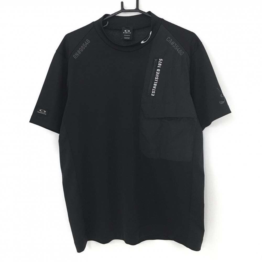 【超美品】オークリー 半袖ハイネックシャツ 黒×白 胸ポケット付 メンズ XL ゴルフウェア 2022年モデル Oakley