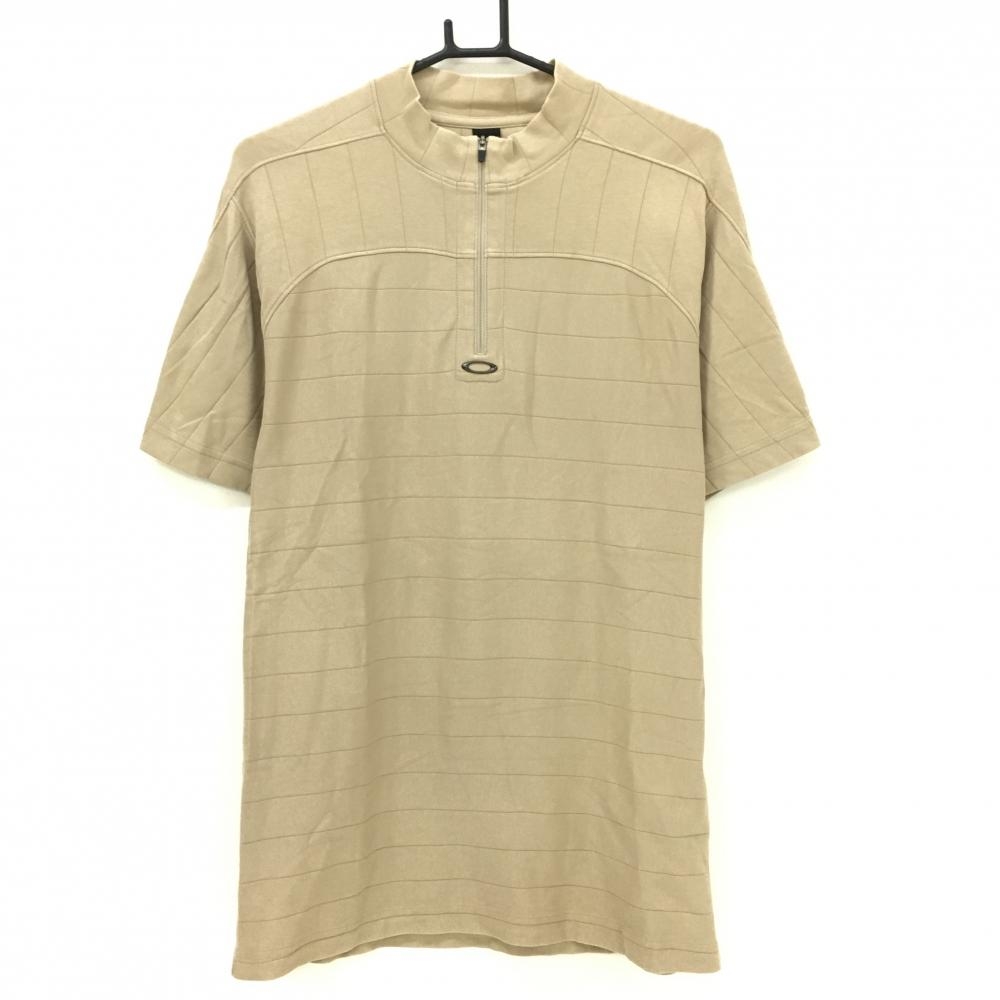 オークリー 半袖ハイネックシャツ ベージュ 立体ロゴ ハーフジップ  メンズ M ゴルフウェア Oakley