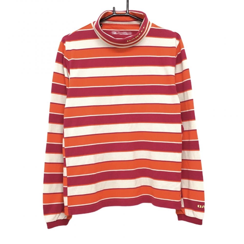 オークリー 長袖ハイネックシャツ ベージュ×オレンジ ボーダー  メンズ M ゴルフウェア Oakley