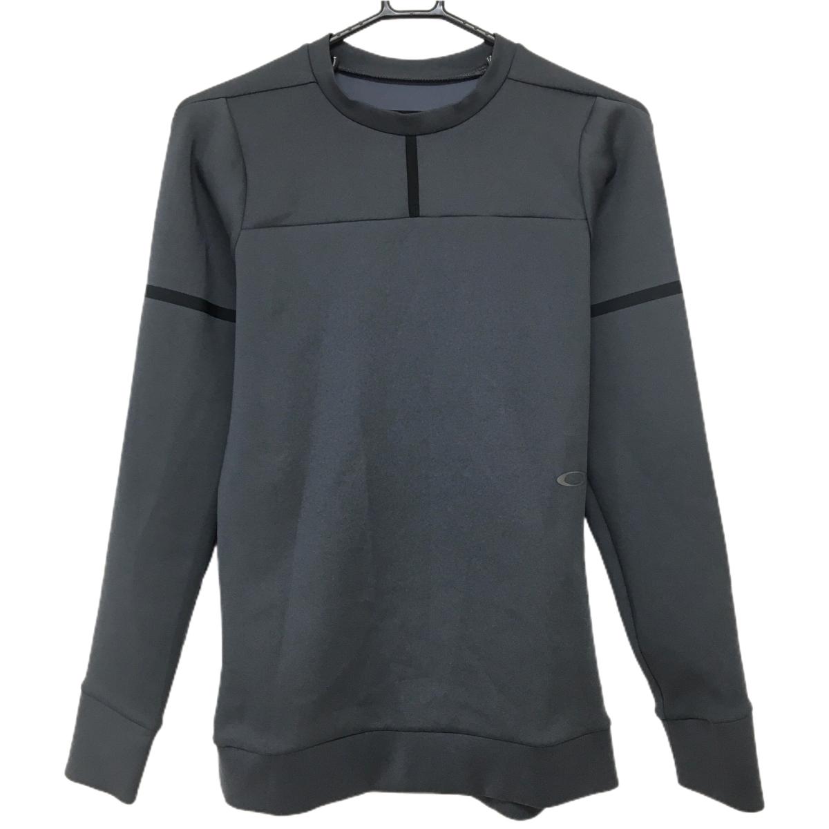 【美品】オークリー 長袖ハイネックシャツ ダークグレー×黒 袖ライン  メンズ S ゴルフウェア Oakley
