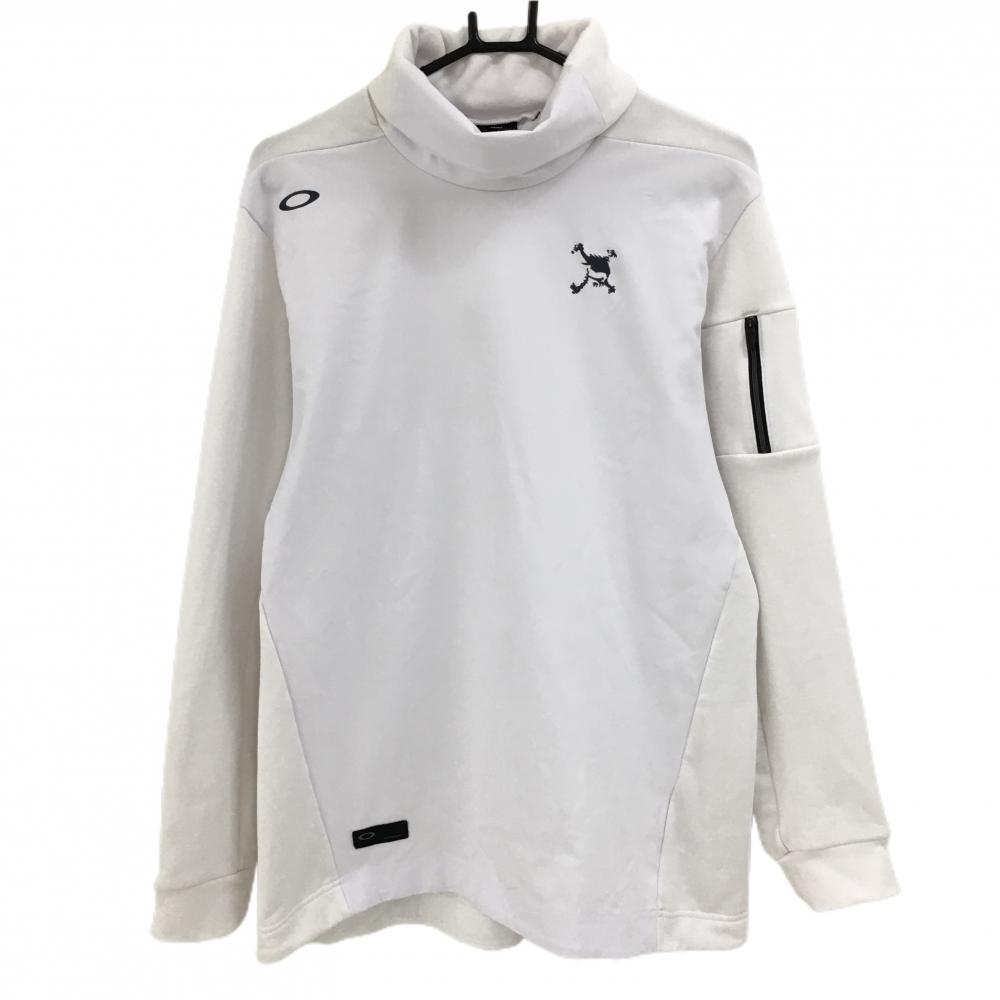 【美品】オークリー 長袖ハイネックシャツ 白 異素材切替 背面裏起毛 メンズ XL ゴルフウェア Oakley