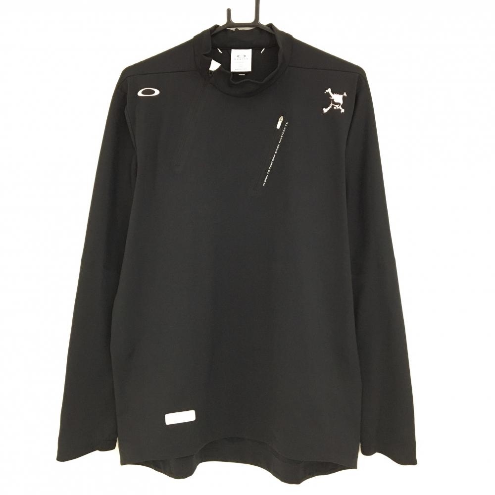 オークリー 長袖ハイネックシャツ 黒 スカルプリント ハーフジップ  メンズ XL ゴルフウェア Oakley