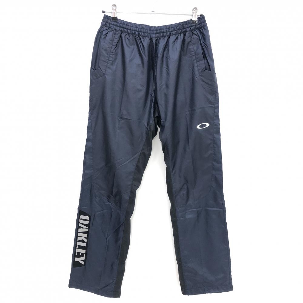 【美品】オークリー パンツ ネイビー×黒 裾ロゴ ウエストゴム 裏メッシュ ドローコード  メンズ L ゴルフウェア Oakley