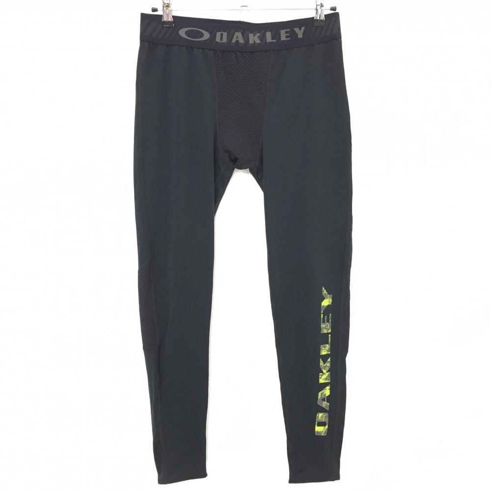 【超美品】オークリー レギンス 黒×ライトグリーン 一部メッシュ スパッツ メンズ XL ゴルフウェア Oakley