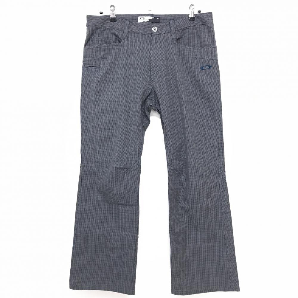 【美品】オークリー パンツ グレー×ブルー チェック ロゴ刺しゅう  メンズ 36 ゴルフウェア Oakley
