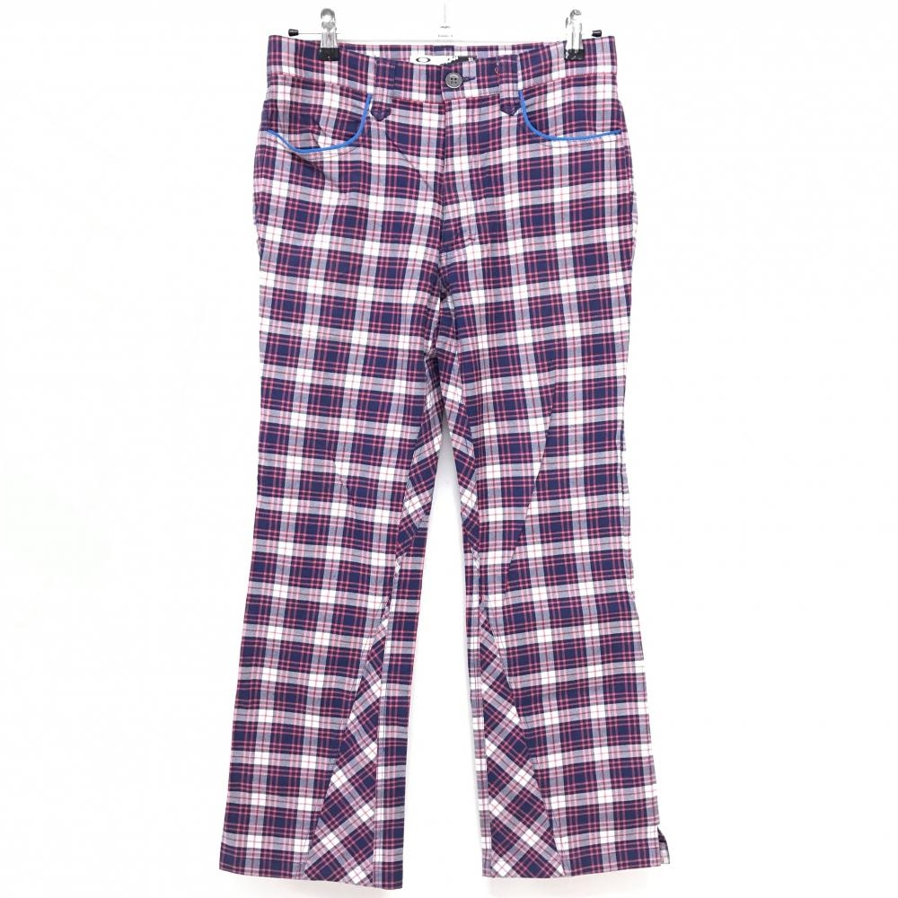 【美品】オークリー パンツ ネイビー×ピンク チェック ロゴブルー  メンズ 31 ゴルフウェア Oakley