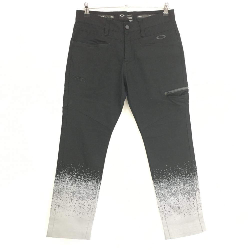 オークリー パンツ 黒×グレー 裾プリント ストレッチ ロゴ刺しゅう  メンズ 32 ゴルフウェア Oakley