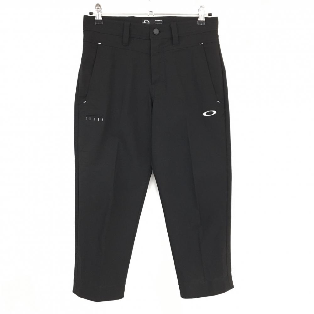 【美品】オークリー 七分丈パンツ 黒×白 ロゴ刺しゅう ティー装着可  メンズ 30 ゴルフウェア Oakley