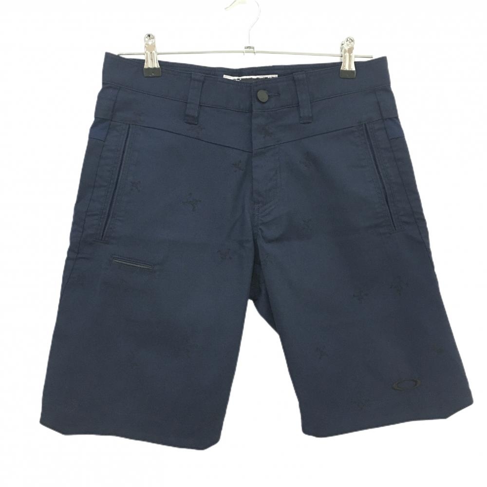 【超美品】オークリー ハーフパンツ ネイビー×黒 スカル刺しゅう柄 ストレッチ ティー装着可 メンズ 30 ゴルフウェア Oakley