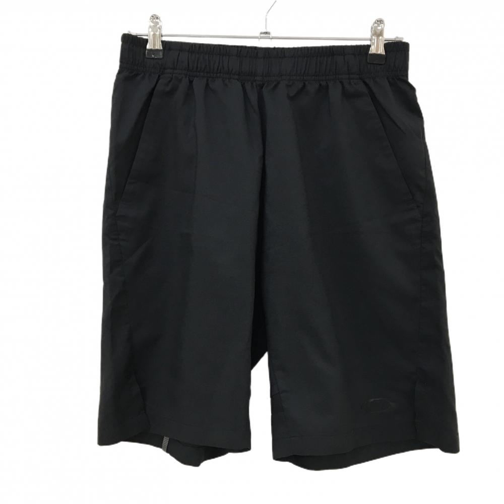 【超美品】オークリー ハーフパンツ 黒 ウエストゴム 薄手 裾ロゴ メンズ LARGE ゴルフウェア Oakley