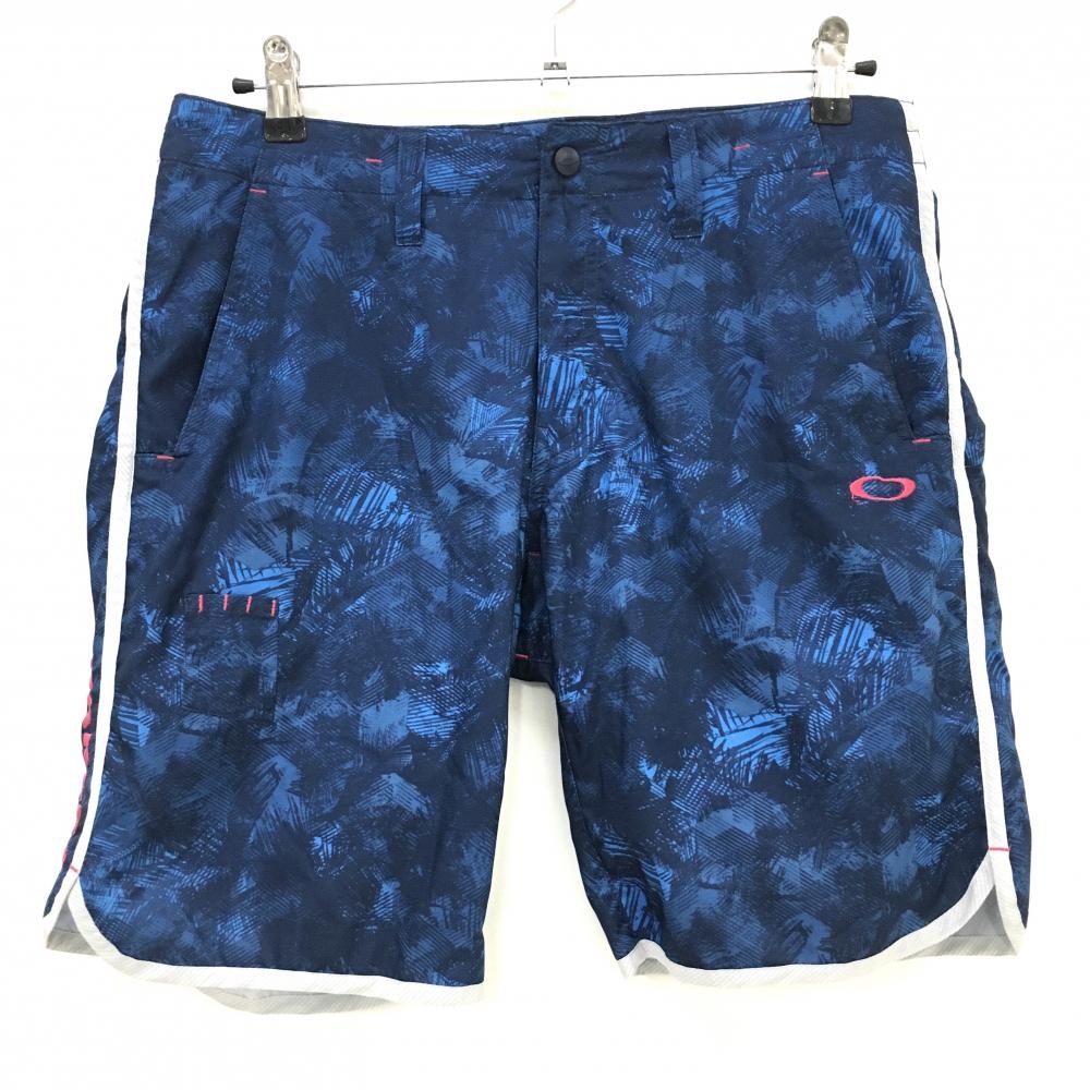 【超美品】オークリー ハーフパンツ ネイビー×ブルー 総柄 薄手 メンズ 32 ゴルフウェア Oakley