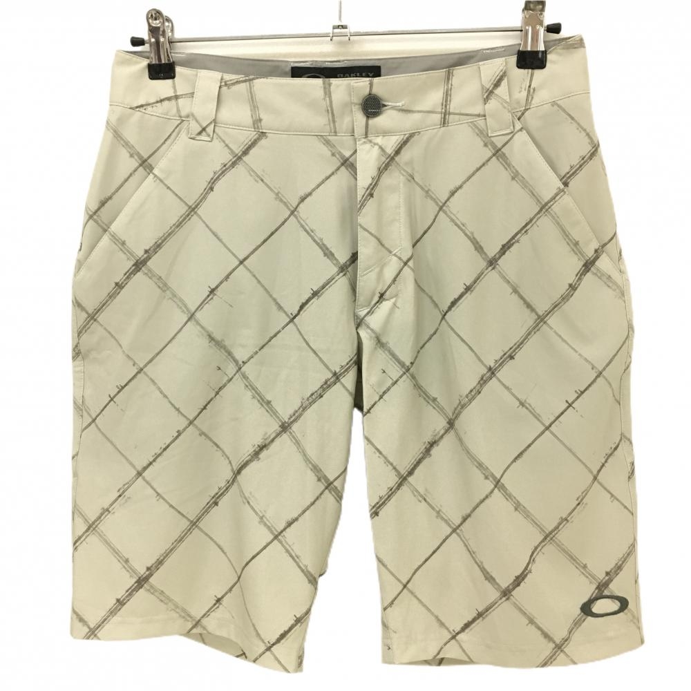 【超美品】オークリー ハーフパンツ ベージュ×ブラウン チェック風  メンズ 30W ゴルフウェア Oakley