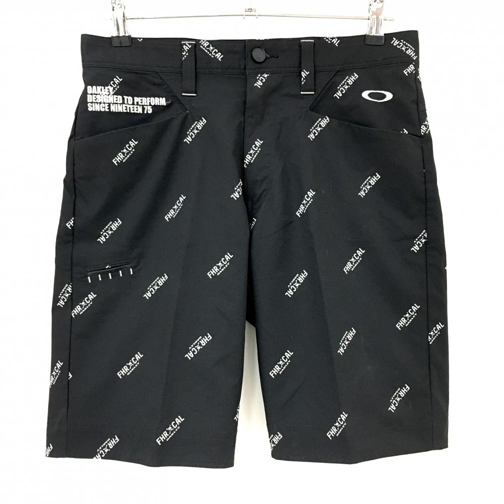 オークリー ハーフパンツ 黒×白 ロゴ総柄 ティー装着可  メンズ 32 ゴルフウェア Oakley