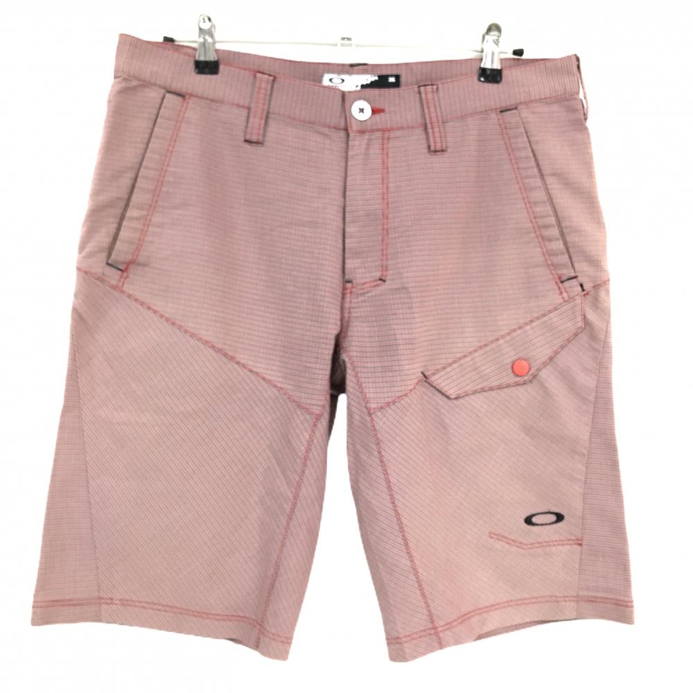 オークリー ハーフパンツ ライトグレー×グレー×レッド チェック ロゴ刺しゅう メンズ 36 ゴルフウェア Oakley