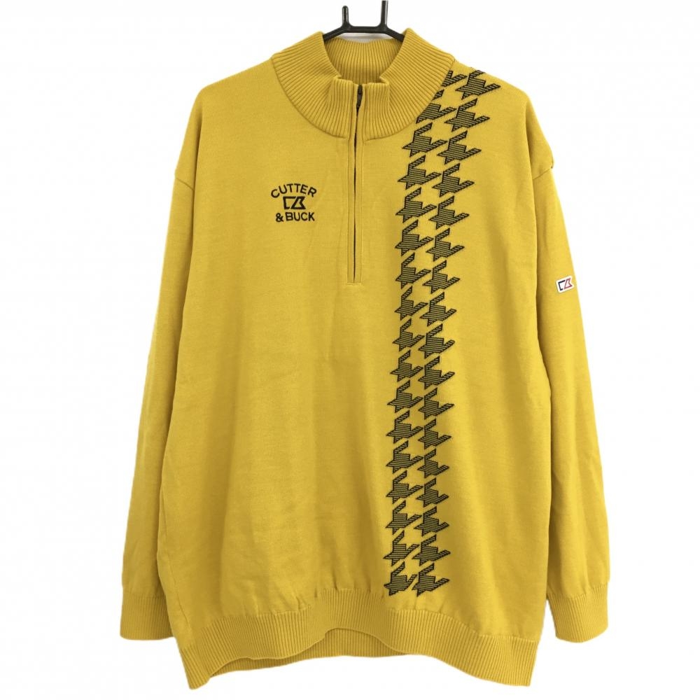 【美品】カッターアンドバック ハイネックセーター イエロー×ネイビー 千鳥柄  メンズ 3L ゴルフウェア 大きいサイズ CUTTER＆BUCK