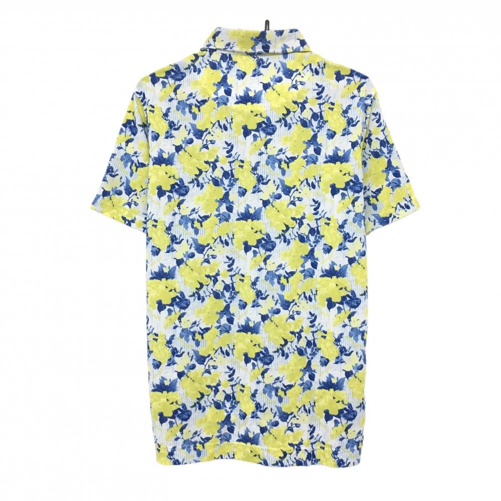 【美品】カッターアンドバック 半袖ポロシャツ イエロー×ブルー 花柄  メンズ L ゴルフウェア CUTTER＆BUCK