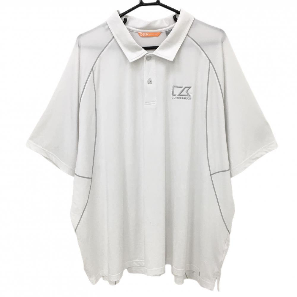 【超美品】カッターアンドバック 半袖ポロシャツ 白 ロゴ刺しゅう ステッチ メンズ XXXL ゴルフウェア 大きいサイズ CUTTER＆BUCK