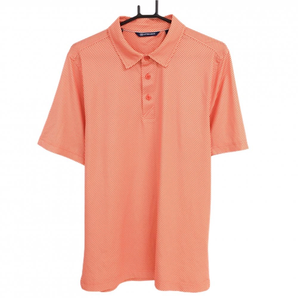 【超美品】カッターアンドバック 半袖ポロシャツ レッド×ベージュ 総柄 バックロゴ ストレッチ メンズ S/P ゴルフウェア CUTTER＆BUCK