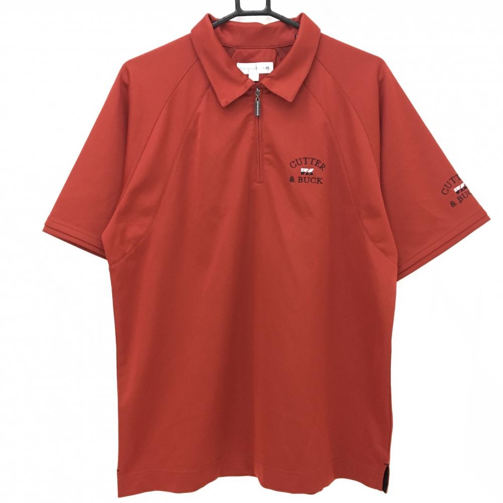 【美品】カッターアンドバック 半袖ポロシャツ　ダークレッド ハーフジップ  メンズ L ゴルフウェア CUTTER＆BUCK