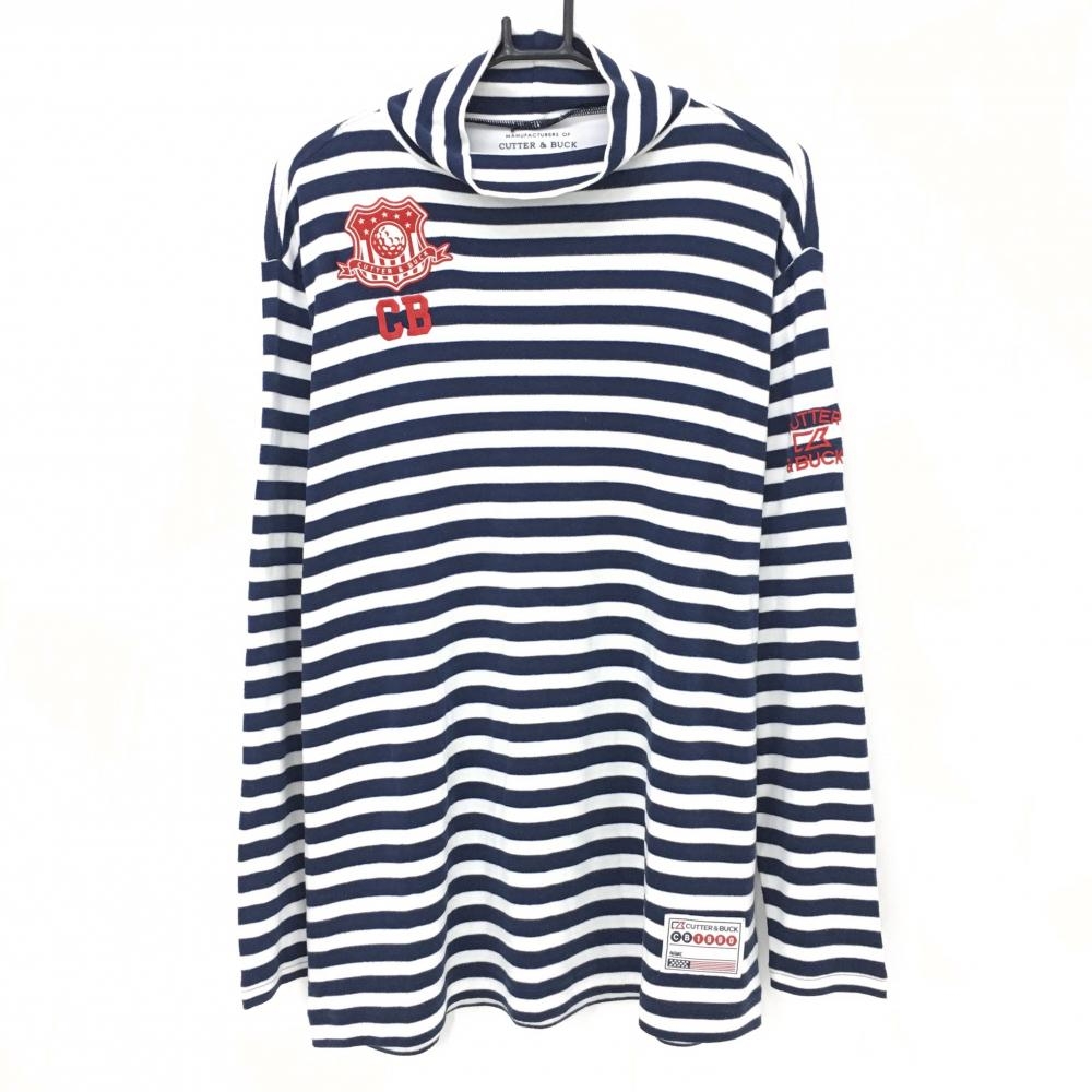 【美品】カッターアンドバック 長袖ハイネックシャツ ネイビー×白 ボーダー 起毛素材 メンズ LL ゴルフウェア CUTTER＆BUCK