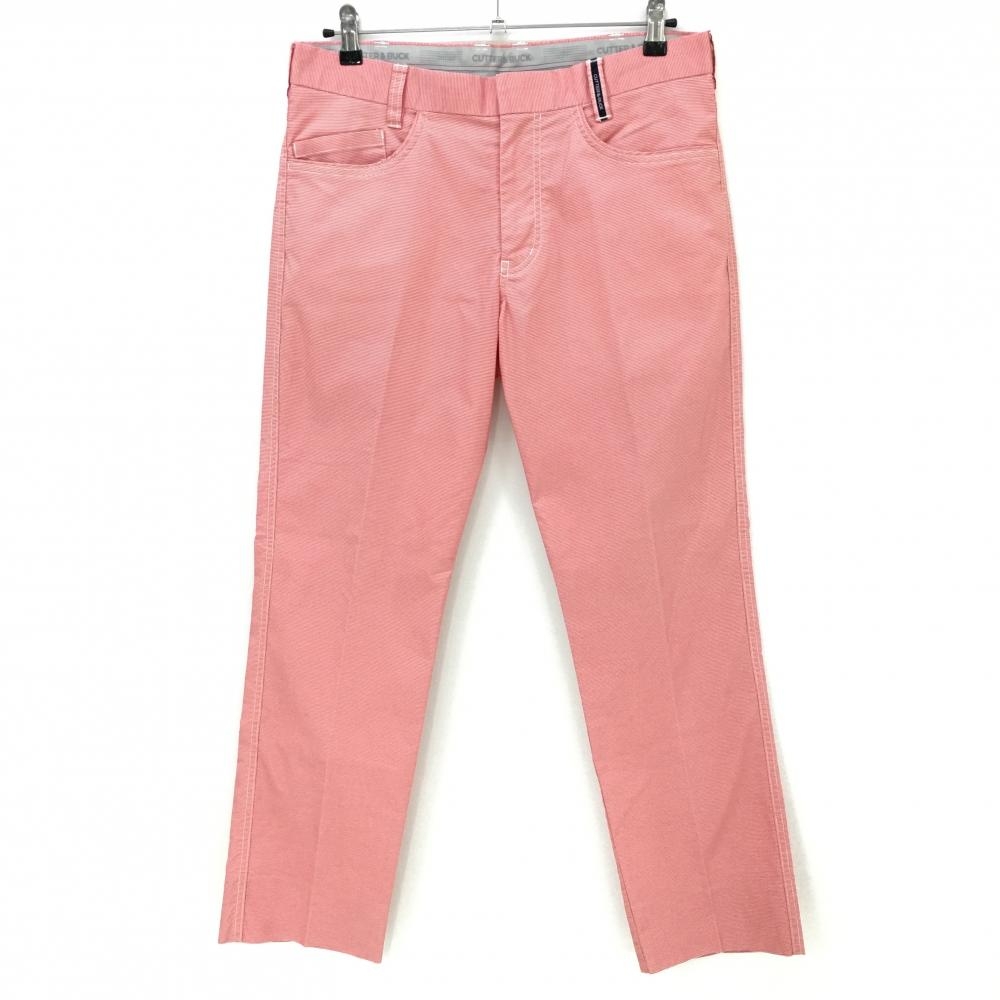 【美品】カッターアンドバック パンツ レッドオレンジ×白 地模様 ストレッチ 5ポケット  メンズ 85 ゴルフウェア CUTTER＆BUCK