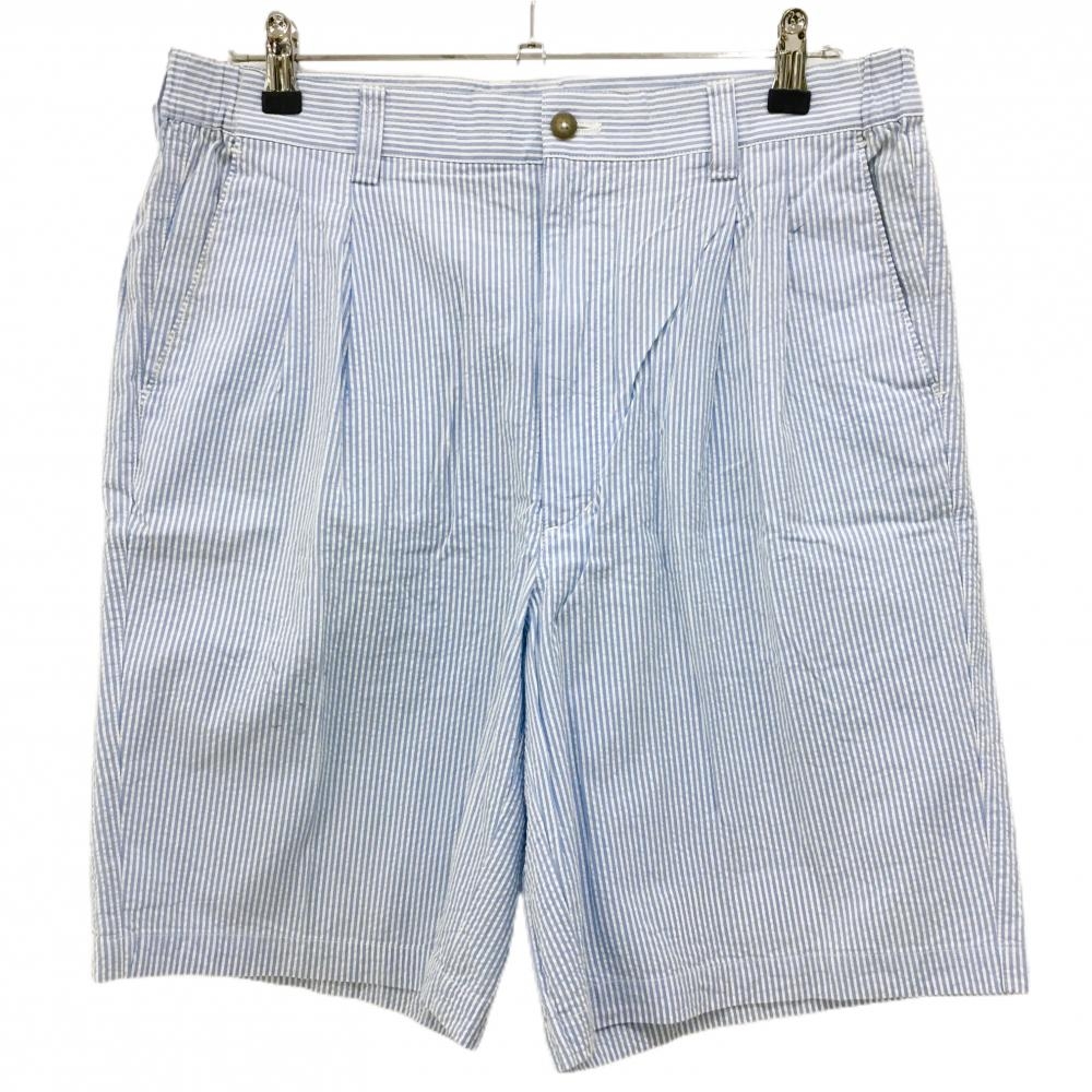 カッターアンドバック ハーフパンツ ライトブルー×白 ストライプ柄 総柄 サッカー生地 メンズ L ゴルフウェア CUTTER＆BUCK