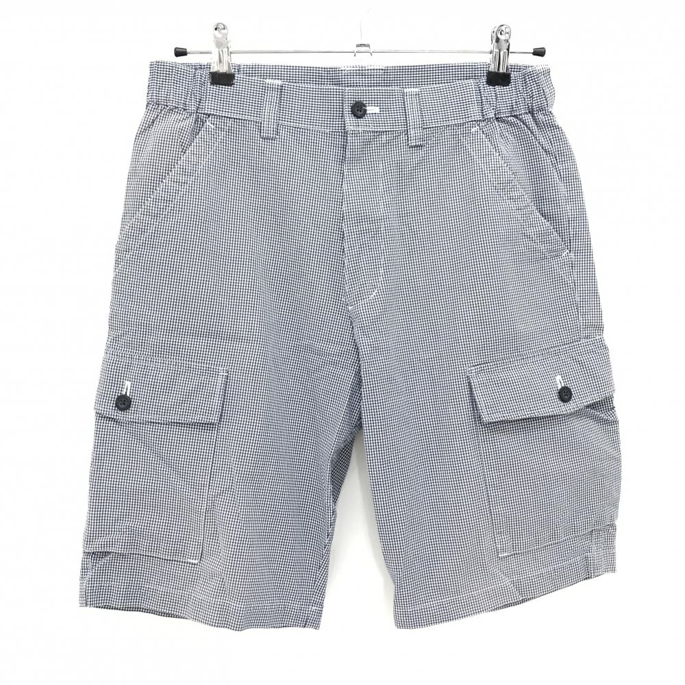 カッターアンドバック ハーフパンツ ネイビー×白 チェック 複数ポケット メンズ M ゴルフウェア CUTTER＆BUCK