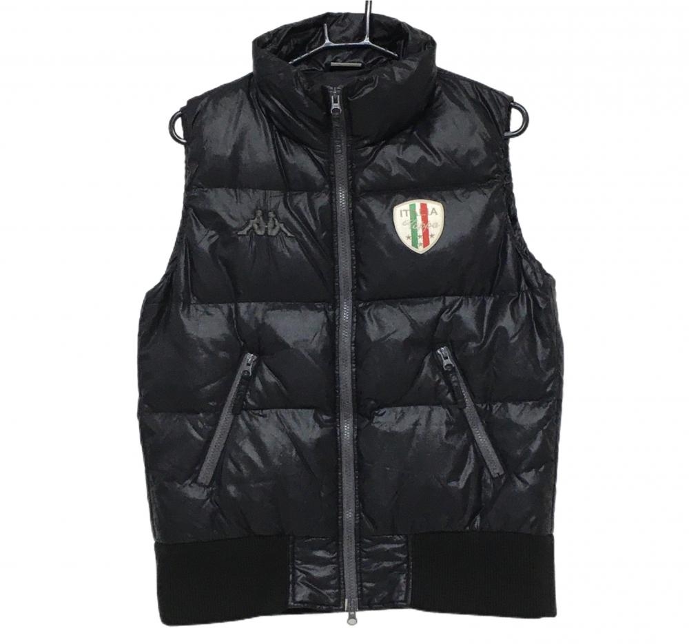 カッパ ダウンベスト 黒 胸元ワッペン メンズ M ゴルフウェア Kappa