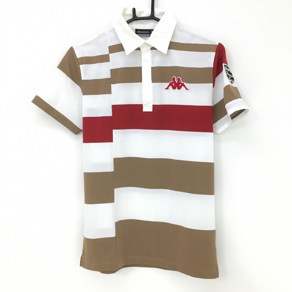 カッパ 半袖ポロシャツ 白×ブラウン ボーダー柄  メンズ M ゴルフウェア Kappa 画像