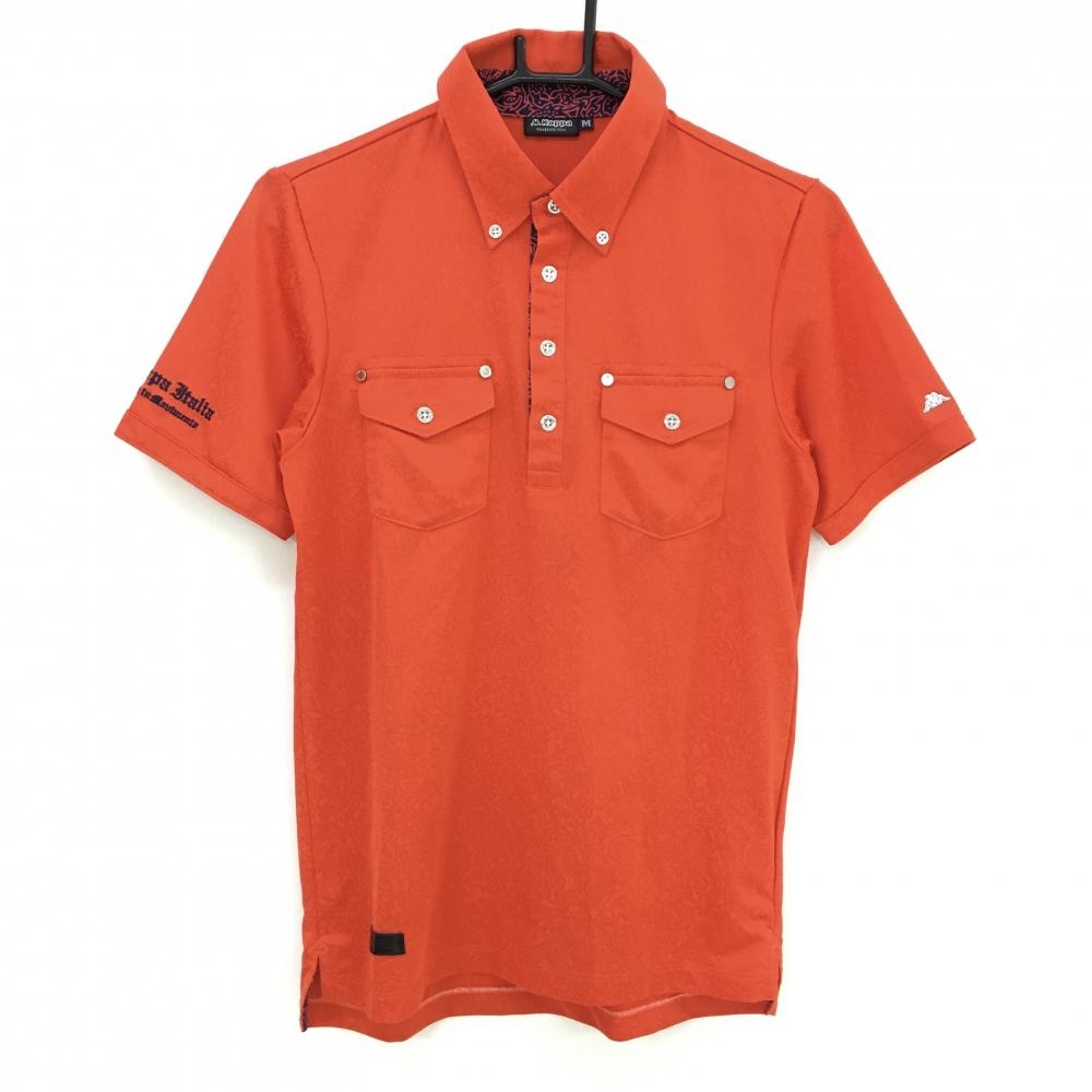 【超美品】カッパ 半袖ポロシャツ レッド 総柄 ボタンダウン 胸ポケット メンズ M ゴルフウェア Kappa