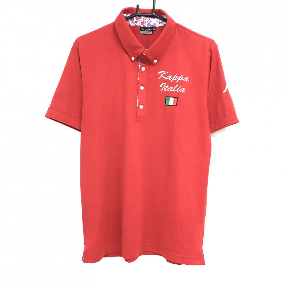 【超美品】カッパ 半袖ポロシャツ レッド×白 ボタンダウン 袖ロゴ メンズ L ゴルフウェア Kappa