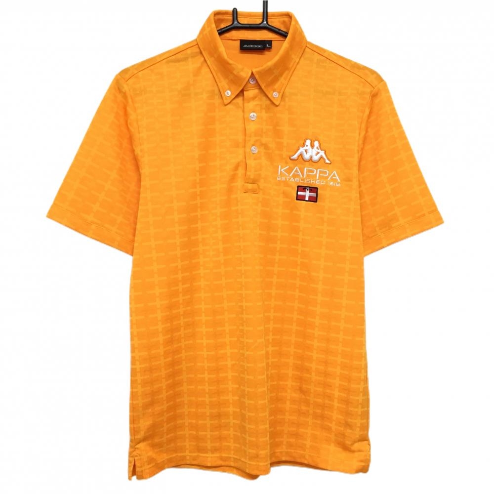 【超美品】カッパ 半袖ポロシャツ オレンジ×白 総柄 ロゴ刺しゅう ボタンダウン  メンズ L ゴルフウェア Kappa