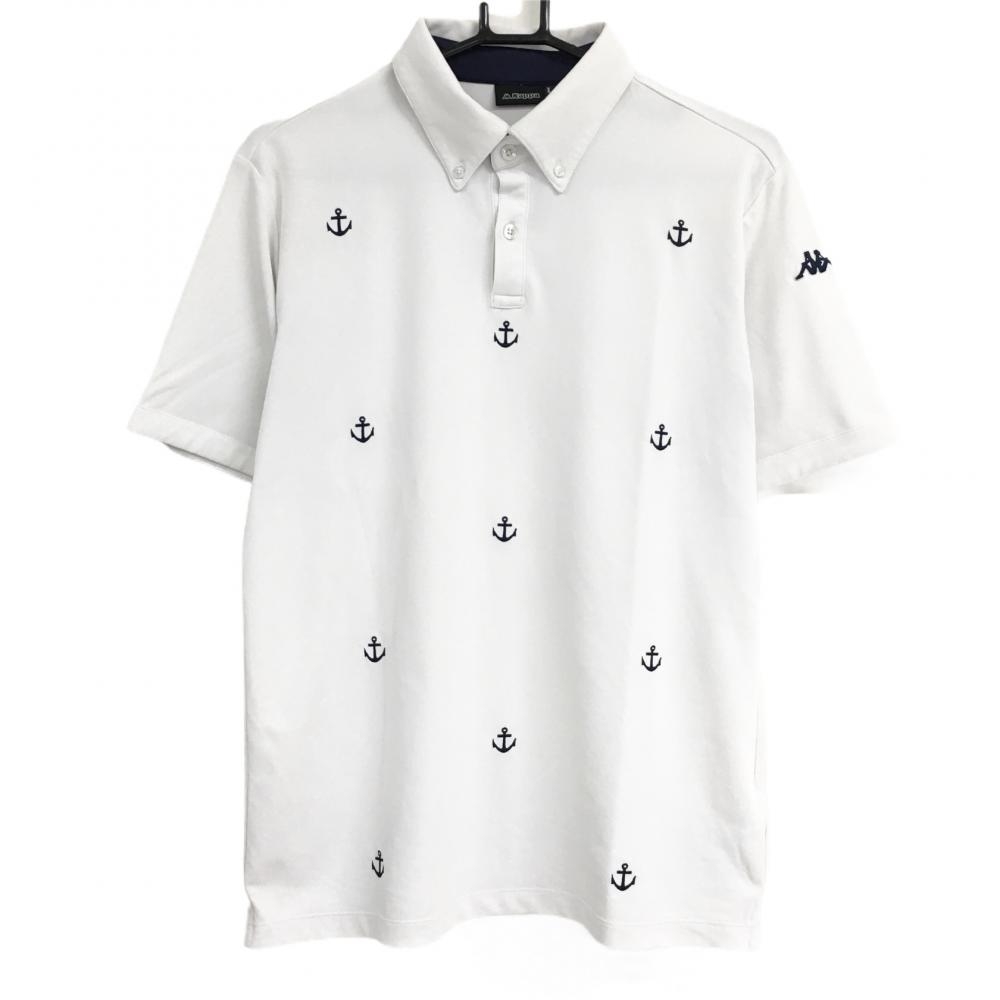 カッパ 半袖ポロシャツ 白×ネイビー イカリ刺しゅう メンズ L ゴルフウェア Kappa