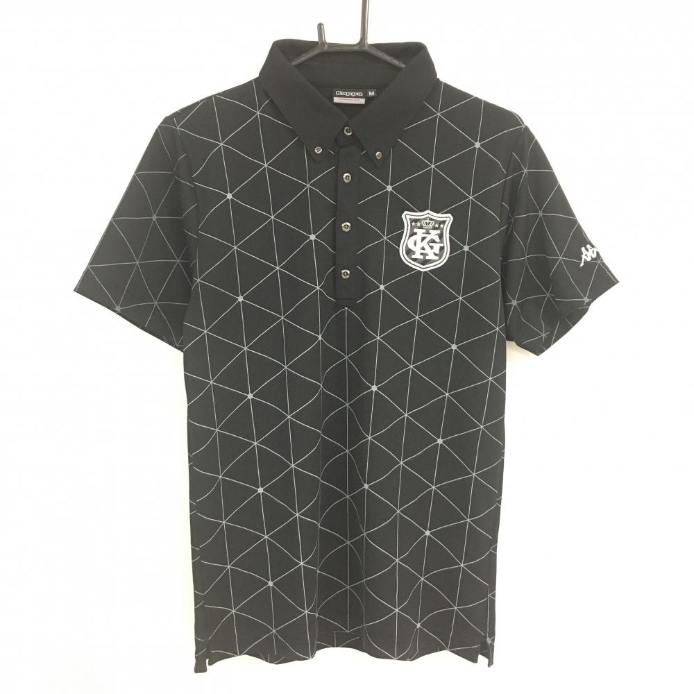 【超美品】カッパ 半袖ポロシャツ 黒×グレー 総柄 ボタンダウン メンズ M ゴルフウェア Kappa