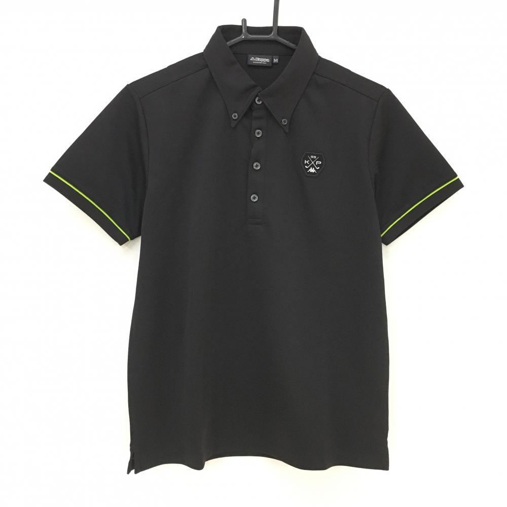 【新品】カッパ 半袖ポロシャツ 黒 袖ライン ボタンダウン QUICK-DRY UVPROTECT  メンズ M ゴルフウェア Kappa
