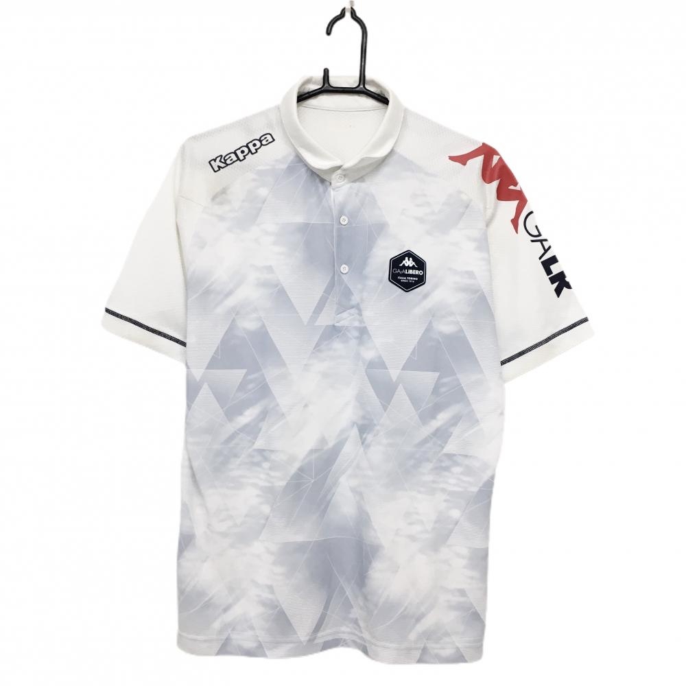 カッパ 半袖ポロシャツ 白×ライトグレー 前総柄 メンズ XO ゴルフウェア Kappa