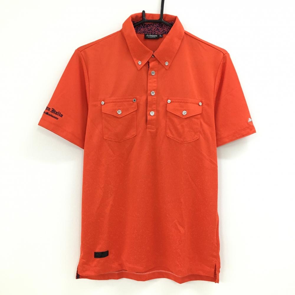 【超美品】カッパ 半袖ポロシャツ オレンジ ペイズリー柄地模様 胸ポケット メンズ L ゴルフウェア Kappa