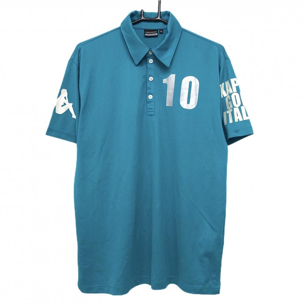 【超美品】カッパ 半袖ポロシャツ ブルー系×シルバー 袖ロゴプリント  メンズ 3L ゴルフウェア 大きいサイズ Kappa
