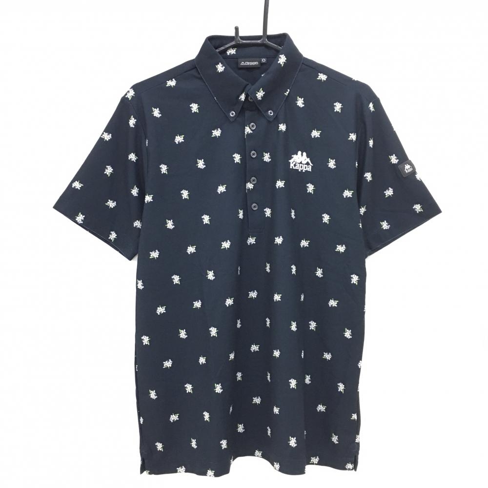 カッパ 半袖ポロシャツ 黒×白 花柄 ボタンダウン メンズ 0(XL) ゴルフウェア Kappa