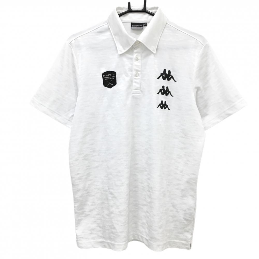 カッパ 半袖ポロシャツ 白 総柄地模様 ロゴ黒 メンズ 0(XL) ゴルフウェア Kappa