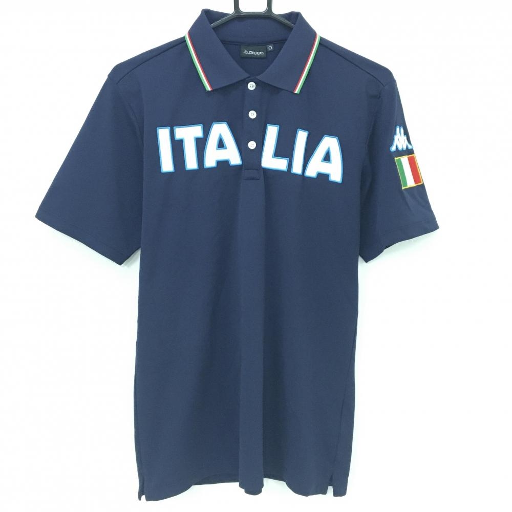 カッパ 半袖ポロシャツ ネイビー×白 襟縁3トーンカラー ITALIA刺しゅう メンズ O(XL) ゴルフウェア Kappa
