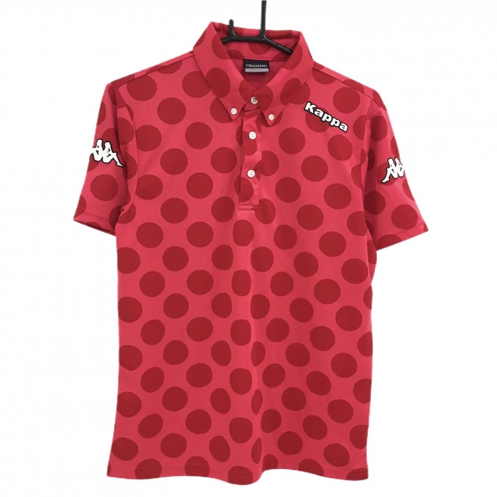 【超美品】カッパ 半袖ポロシャツ ピンク×レッド ドット ボタンダウン メンズ M ゴルフウェア Kappa