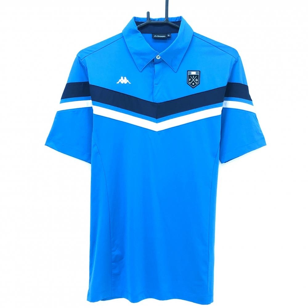 【超美品】カッパ 半袖ポロシャツ ブルー 胸ライン ワッペン メンズ L ゴルフウェア Kappa