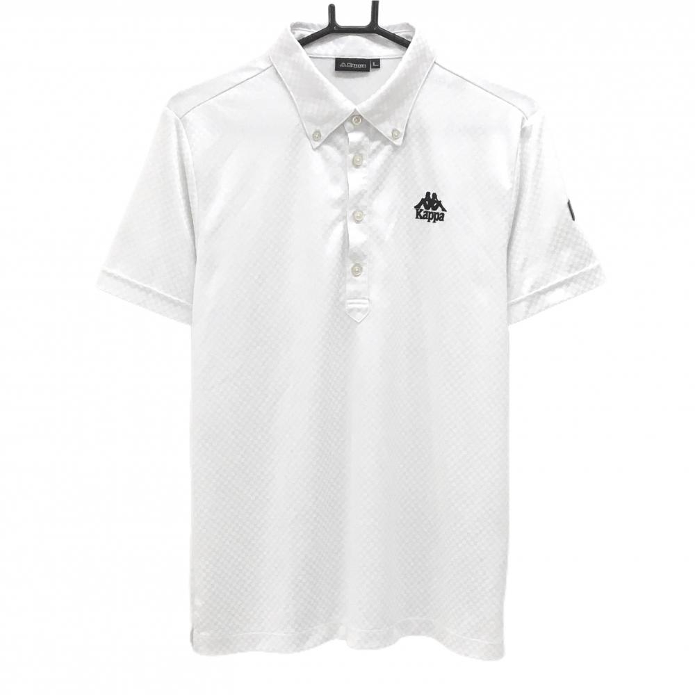 カッパ 半袖ポロシャツ 白 ブロックチェック地模様 ロゴ刺しゅう 袖ワッペン メンズ L ゴルフウェア Kappa