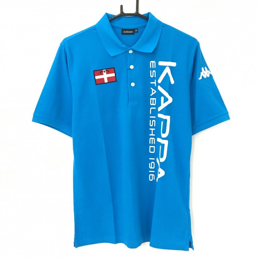 【新品】カッパ 半袖ポロシャツ ライトブルー系×白 ロゴプリント デオシーム メンズ O ゴルフウェア Kappa