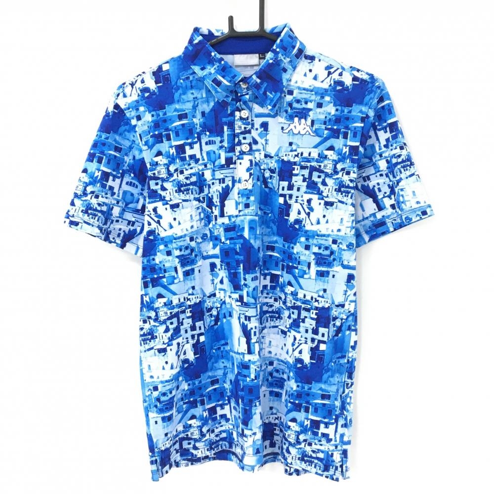 【新品】カッパ 半袖ポロシャツ ブルー系×白 総柄 デオシーム  メンズ L ゴルフウェア Kappa