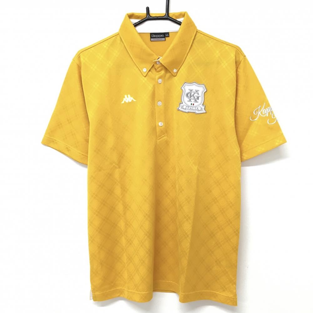 【超美品】カッパ 半袖ポロシャツ オレンジ系 ダイヤ柄地模様 ボタンダウン  メンズ LL ゴルフウェア Kappa