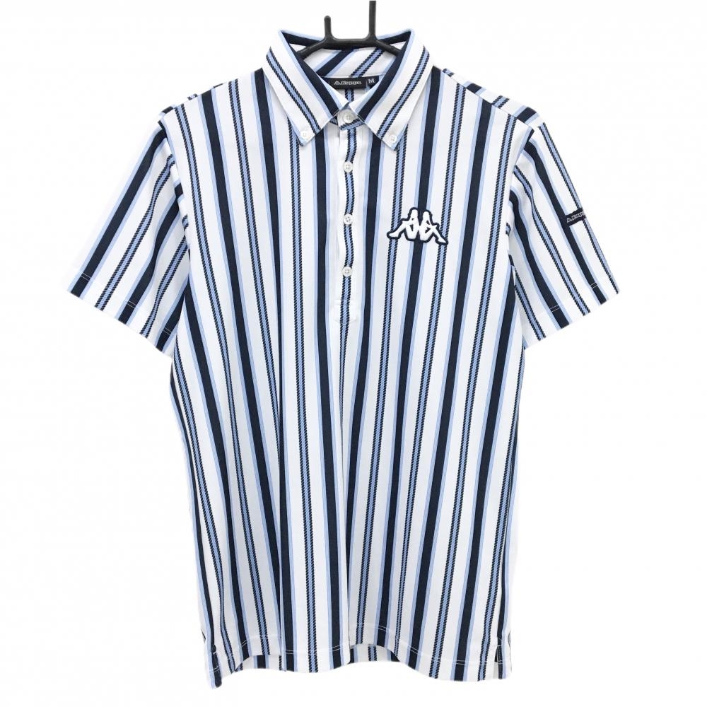 【超美品】カッパ 半袖ポロシャツ 白×ダークネイビー×ライトブルー  メンズ M ゴルフウェア Kappa