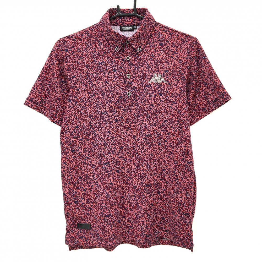 【超美品】カッパ 半袖ポロシャツ ネイビー×レッド系 ペイズリー調総柄  メンズ M ゴルフウェア Kappa